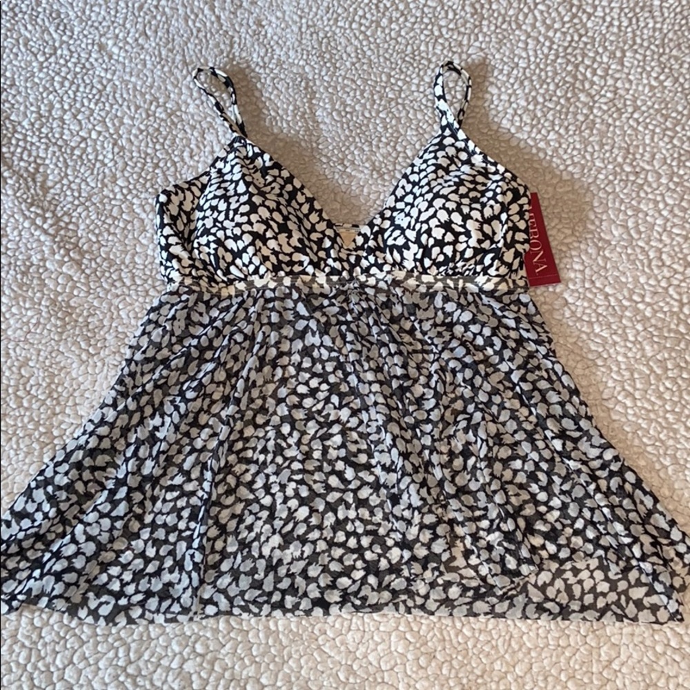 💥NWT Merona flyaway tankini Black & white sz M